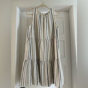 LOFT | Blue & Cream Striped Sleeveless Tiered Dress - Size L